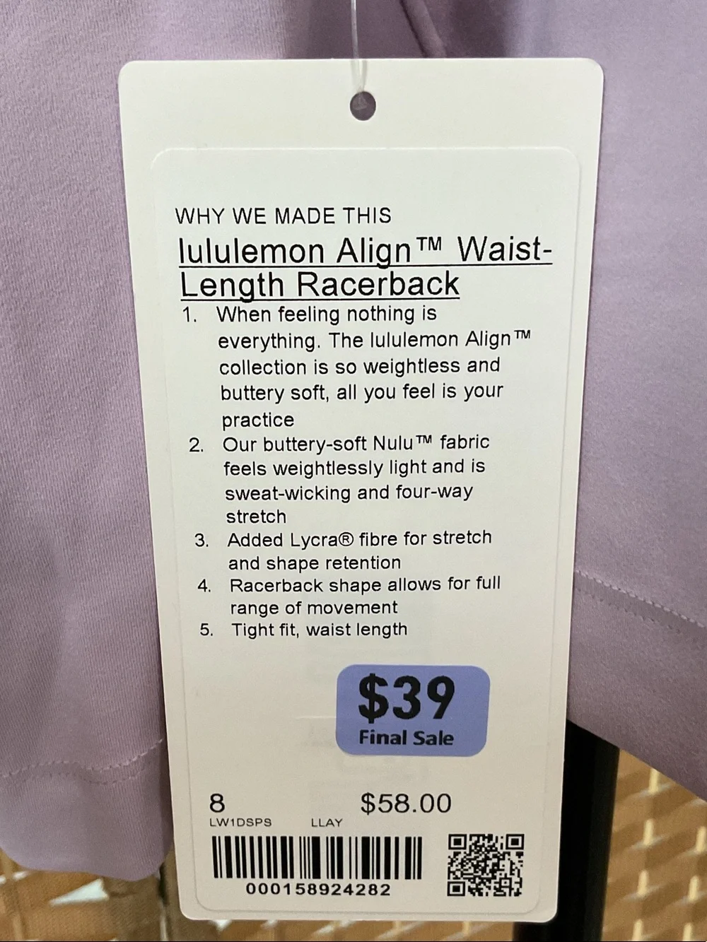 lululemon athletica Align Waist-Length Racerback Tank LLAY